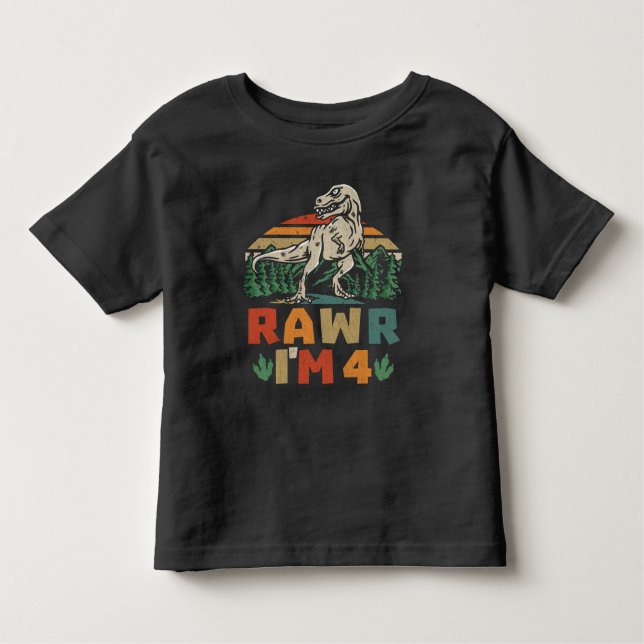 4e födelsedagen Dinosaur T Rex Rawr I är 4 för poj Shirt (Framsida)