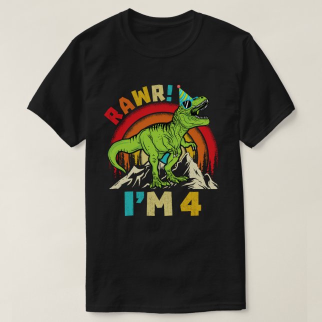 4e födelsedagen Dinosaur T Rex Rawr I är 4 för poj T Shirt (Design framsida)