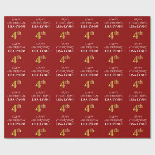 4e födelsedagen: Elegant, rött, Faux Guld Titta Presentpapper