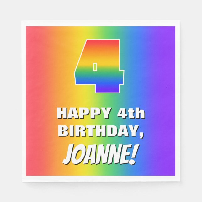 4e födelsedagen: Färgfull, Roligt Rainbow Mönster  Pappersservett (Framsidan)