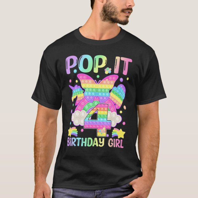 4e födelsedagen Fidget Leksak Pop it Birthday Girl T Shirt (Framsida)