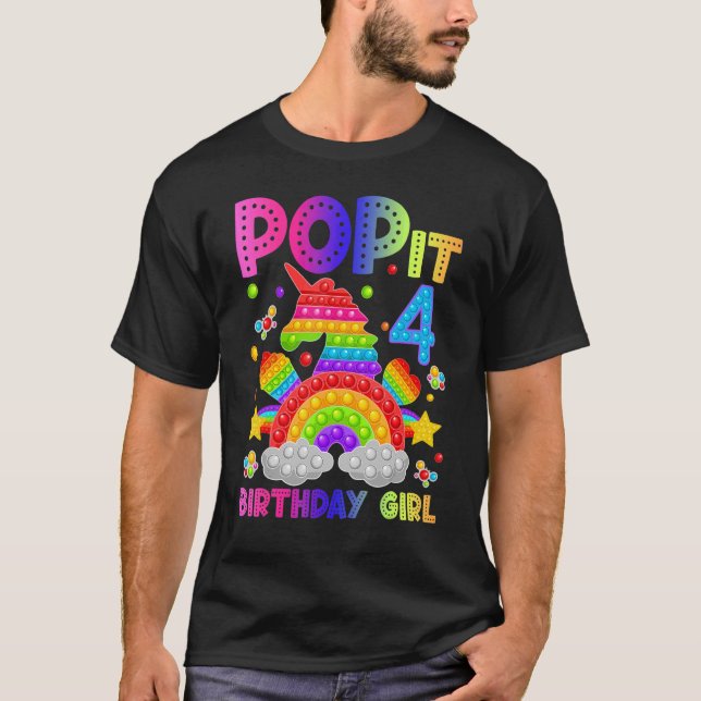 4e födelsedagen Fidget Leksak Pop it Birthday Girl T Shirt (Framsida)
