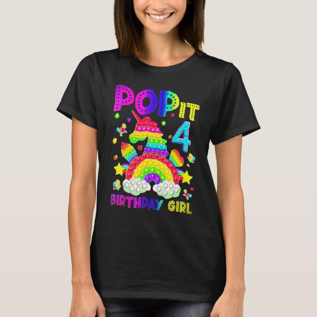 4e födelsedagen Fidget Leksak Pop it Birthday Girl T Shirt (Framsida)