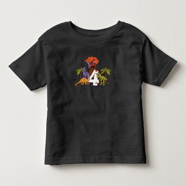 4e födelsedagen flicka, pojke Dino Dinosauurs, 4 å T Shirt (Framsida)