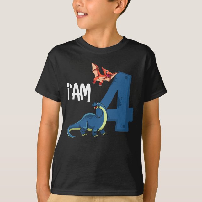 4e födelsedagen flickpojkar Dinosaur Dinos 4 år T Shirt (Framsida)