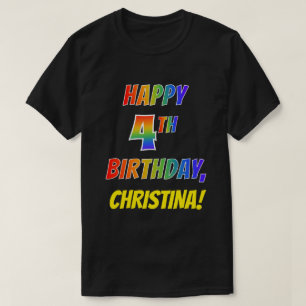 4e födelsedagen för regnbågeLookLYCKLIG + T Shirt
