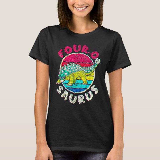 4e födelsedagen Four O Saurus I Ankylosaurus I-fam T Shirt (Framsida)