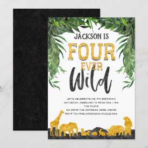 4e födelsedagen, Fourever vild, Jungle, safaridjur Inbjudningar