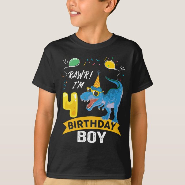 4e födelsedagen Gift Boy T Rex Dinosaur 4 år gamma Shirt (Framsida)