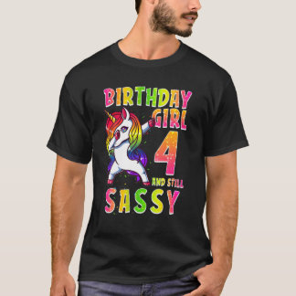 4e födelsedagen Girl Dabbing Unicorn 4 Years T Shirt