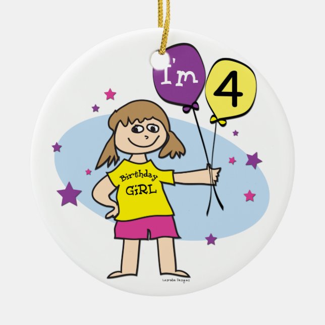 4e födelsedagen Girl Julgransprydnad Keramik (Framsidan)