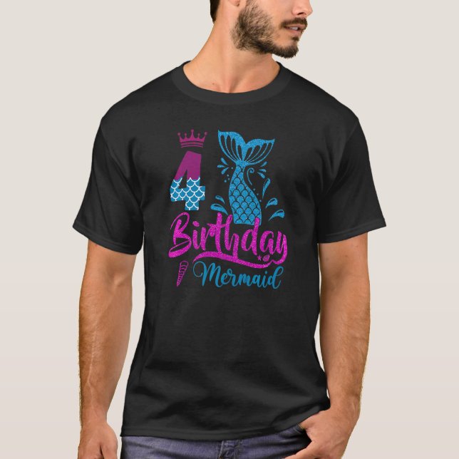 4e födelsedagen Girl Sjöjungfru är 4 år gammal T Shirt (Framsida)