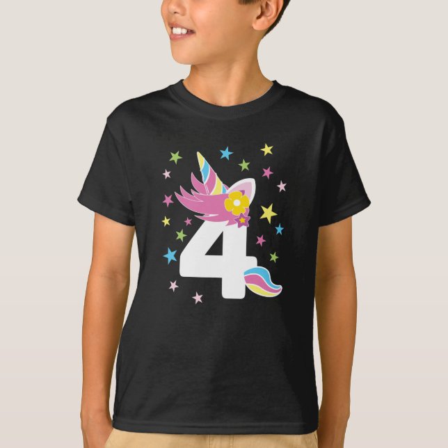 4e födelsedagen Girl Unicorn 4-åring Småbarn T Shirt (Framsida)