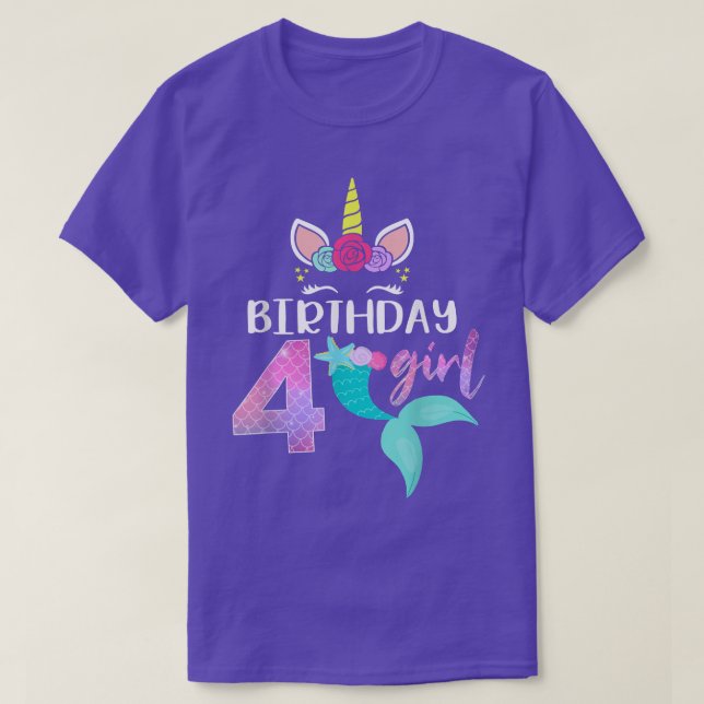 4e födelsedagen Girl Unicorn Shirt Sjöjungfru Svan T Shirt (Design framsida)