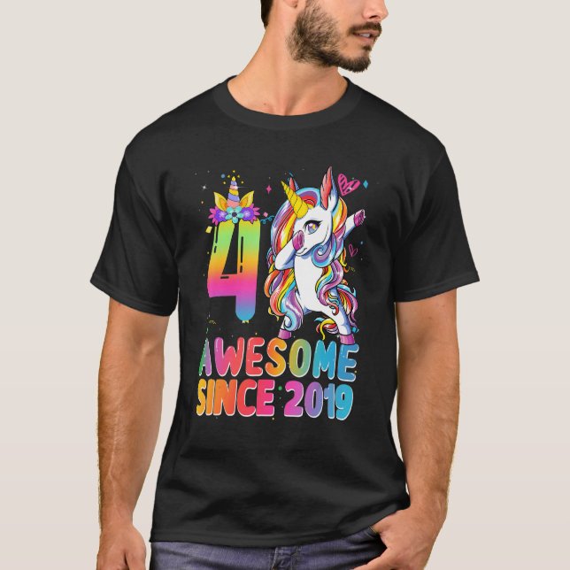 4e födelsedagen Girls Tonåringar Dabbing Unicorn 4 T Shirt (Framsida)