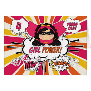 4e födelsedagen Girls Toppen Kids Rosa Tecknad Bok Hälsningskort