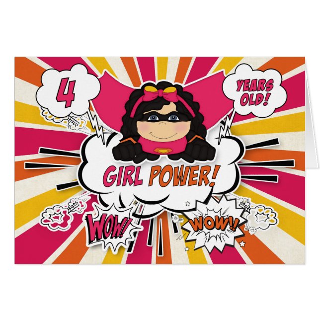 4e födelsedagen Girls Toppen Kids Rosa Tecknad Bok Hälsningskort (Framsidan Horizontal)