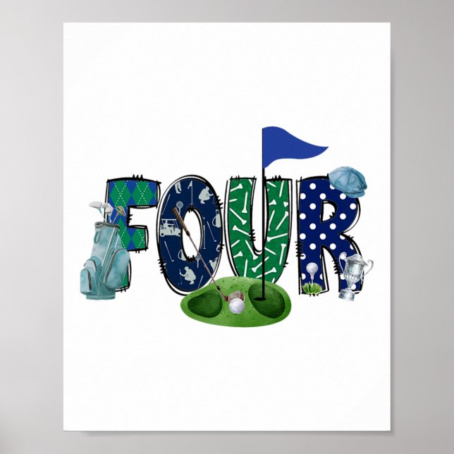 4e födelsedagen Golf Temaparty Golf Girl Boy Birth Poster (Framsidan)