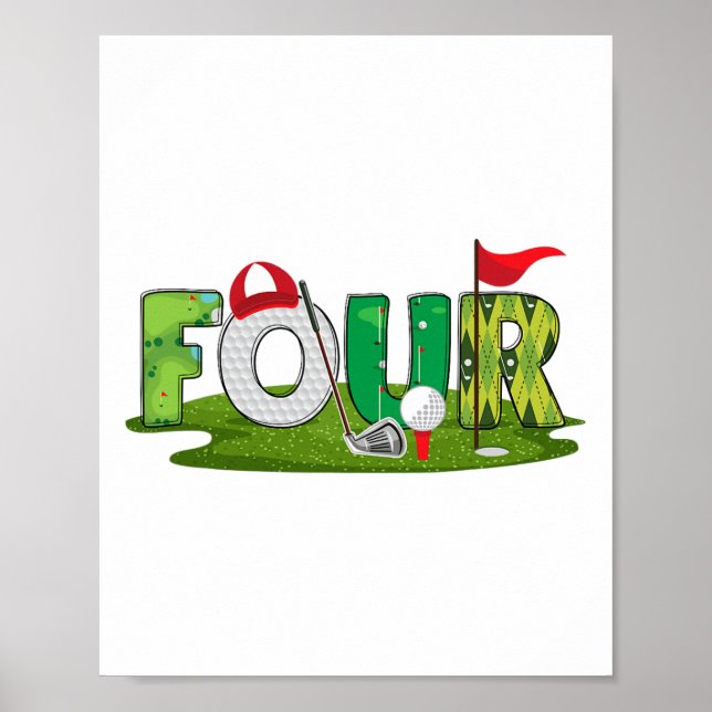4e födelsedagen Golftema 4 år gammal barnsport Poster (Framsidan)