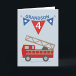4e födelsedagen Grandson, Firelångtradare Kort<br><div class="desc">Önskemål rusar igenom med den här söta röda elden lastbil för att fira din morsâ€™s 4e födelsedagen!</div>