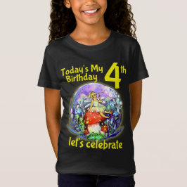 4e födelsedagen Gult Fairy in Mushroom Motif T Shirt