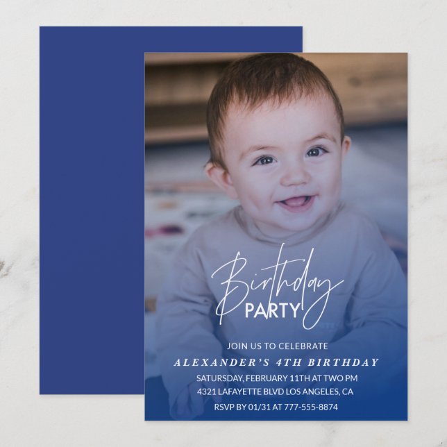 4e födelsedagen inbjudan Födelsedagsfest Fotopojke (Fram/baksida)
