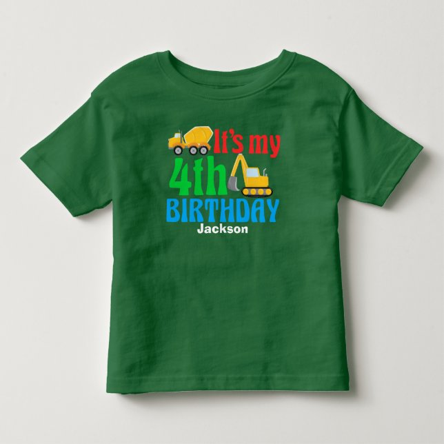 4e födelsedagen Kids Construction Fordon Party T-shirt (Framsida)