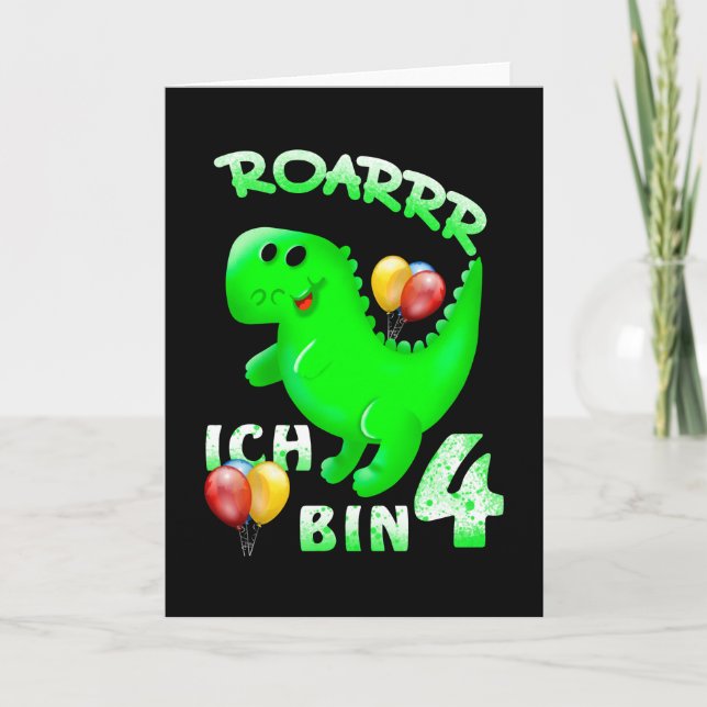 4e födelsedagen Kids Dinosaur Kort (Framsida)
