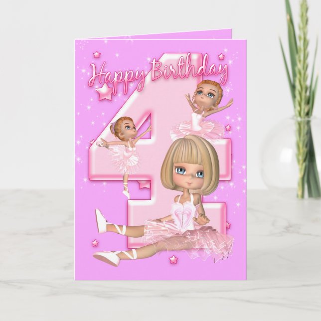 4e födelsedagen kort med cute Ballerina (Framsida)