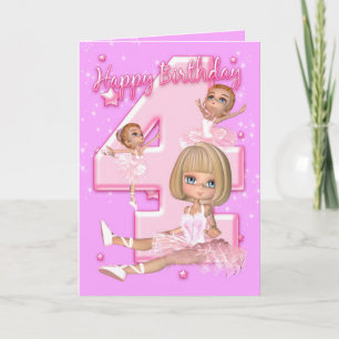 4e födelsedagen kort med cute Ballerina