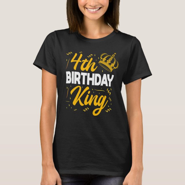 4e födelsedagen Kung Party Krona Bday Firande T Shirt (Framsida)