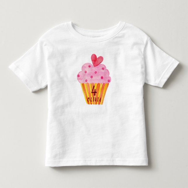 4e födelsedagen - Kupkakor, bakflickors vattenfärg T Shirt (Framsida)
