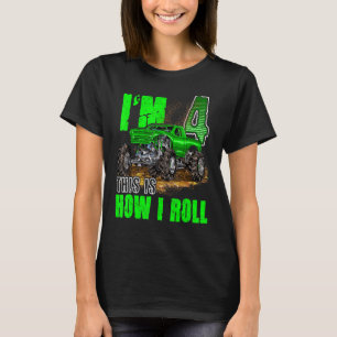 4e födelsedagen Monster Lastbil för pojkar och fli T Shirt