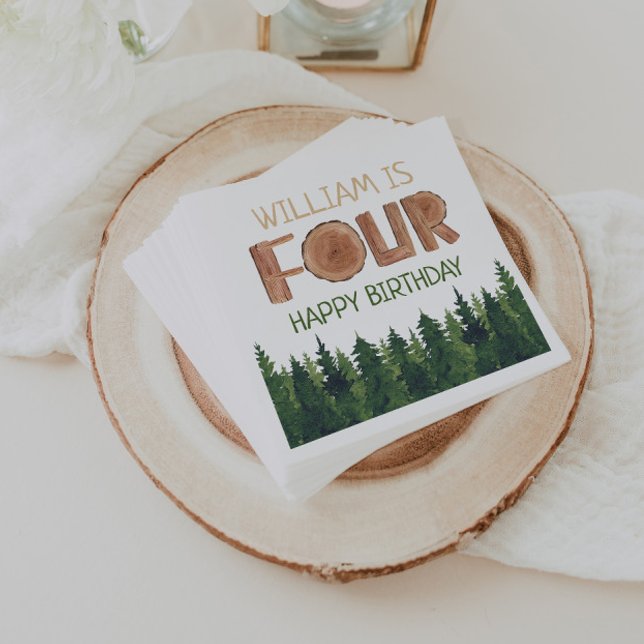 4e födelsedagen Namn Rustiska Grönten Träd Pappersservett (Skapare uppladdad)