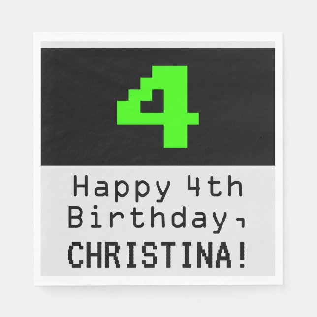 4e födelsedagen - Nerdy/Geeky Stil "4" & Namn Pappersservett (Framsidan)