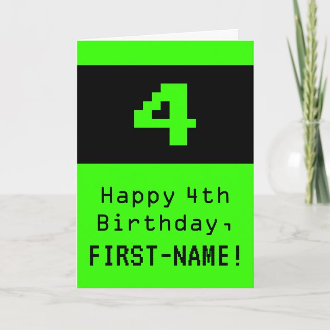 4e födelsedagen: Nerdy/Geeky Stil "4" och Namn Kort (Framsida)