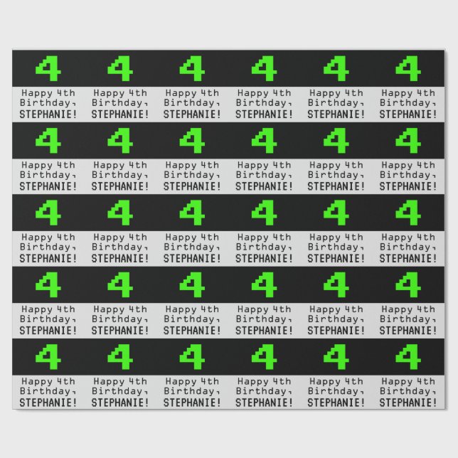 4e födelsedagen-Nerdy/Geeky Stil "4" och Namn Presentpapper (Platt)