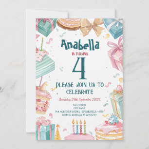 4e födelsedagen och Cakes Barns födelsedag Party Inbjudningar