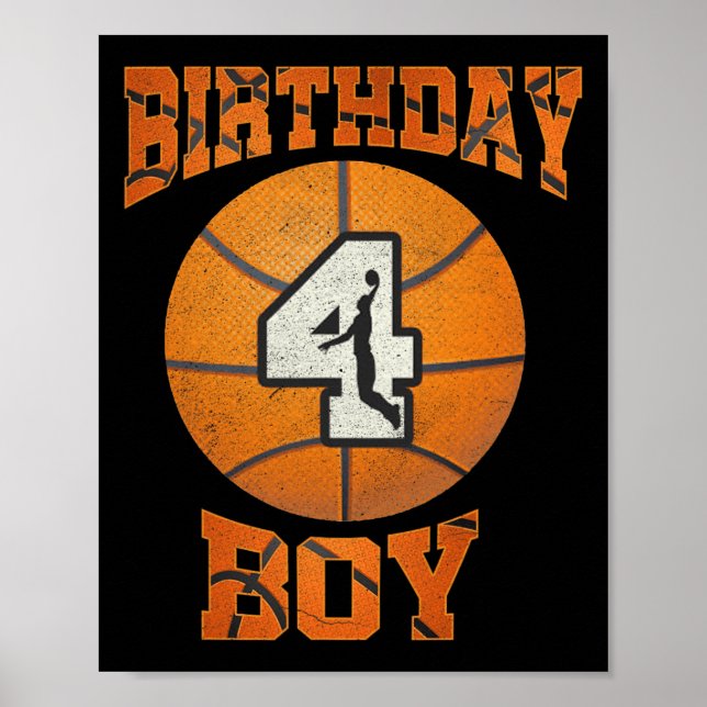 4e födelsedagen Outfit Boy Basketball 4 år gammal Poster (Framsidan)