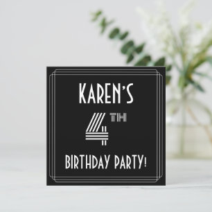 4e födelsedagen Party: Art Deco Stil med eget namn Inbjudningar