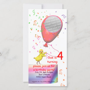 4e födelsedagen Party Chicken Inbjudan Red Balloon