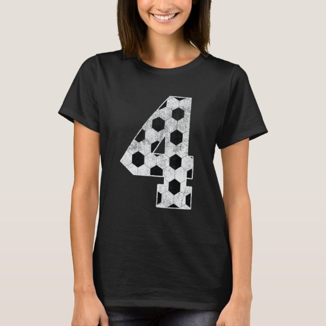 4e födelsedagen Party, fyra fyraåriga fotbollsdags T Shirt (Framsida)