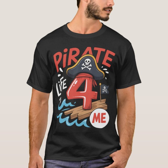 4e födelsedagen Party Pirat T Shirt (Framsida)