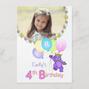 4e födelsedagen Party Prinsessan Bear Anpassningsb Inbjudningar