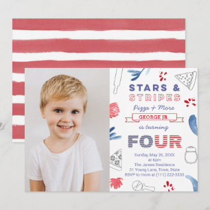 4e födelsedagen Party Stars och stripes Pizza Inbjudningar