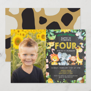 4e födelsedagen Party Zoo Jungle Animals Boy Photo Inbjudningar