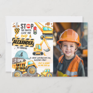 4e födelsedagen Photo Lastbil Digger Inbjudningar