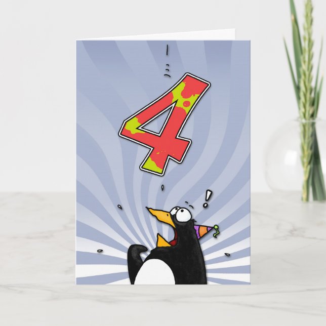 4e födelsedagen - pingvinöverrrakning kort (Framsida)
