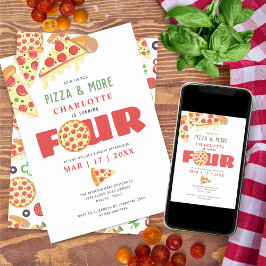 4e födelsedagen Pizza Party Girl, modern, minimali Inbjudningar