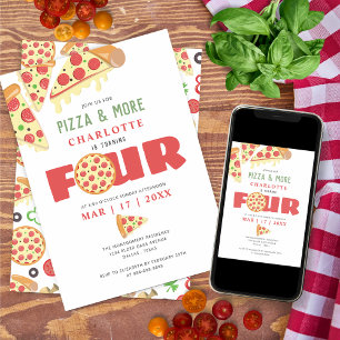 4e födelsedagen Pizza Party Girl, modern, minimali Inbjudningar